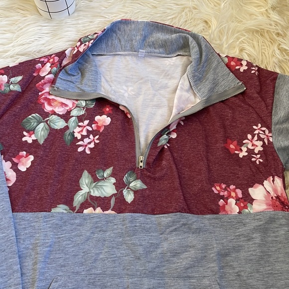 AlvaQ Sweatshirt Casual Long Sleeve Quarter Zip Color Block Floral Pullover S - Picture 7 of 16